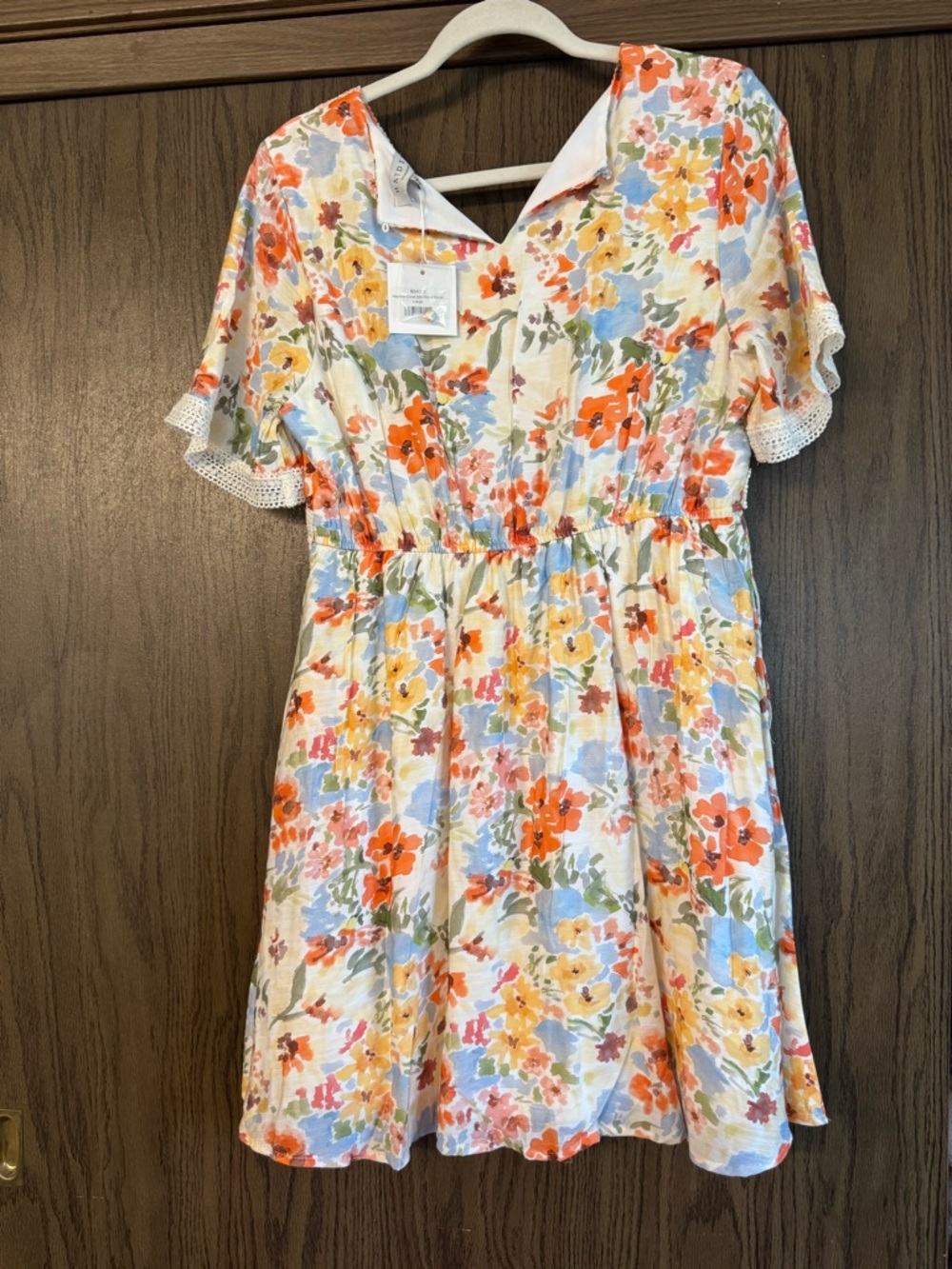 Hayden White Floral Dress with Orange, Blue & Yellow Flowers - Picture 4 of 4